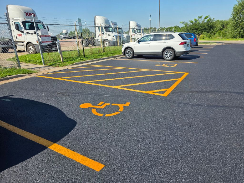 Crisp yellow parking lot striping